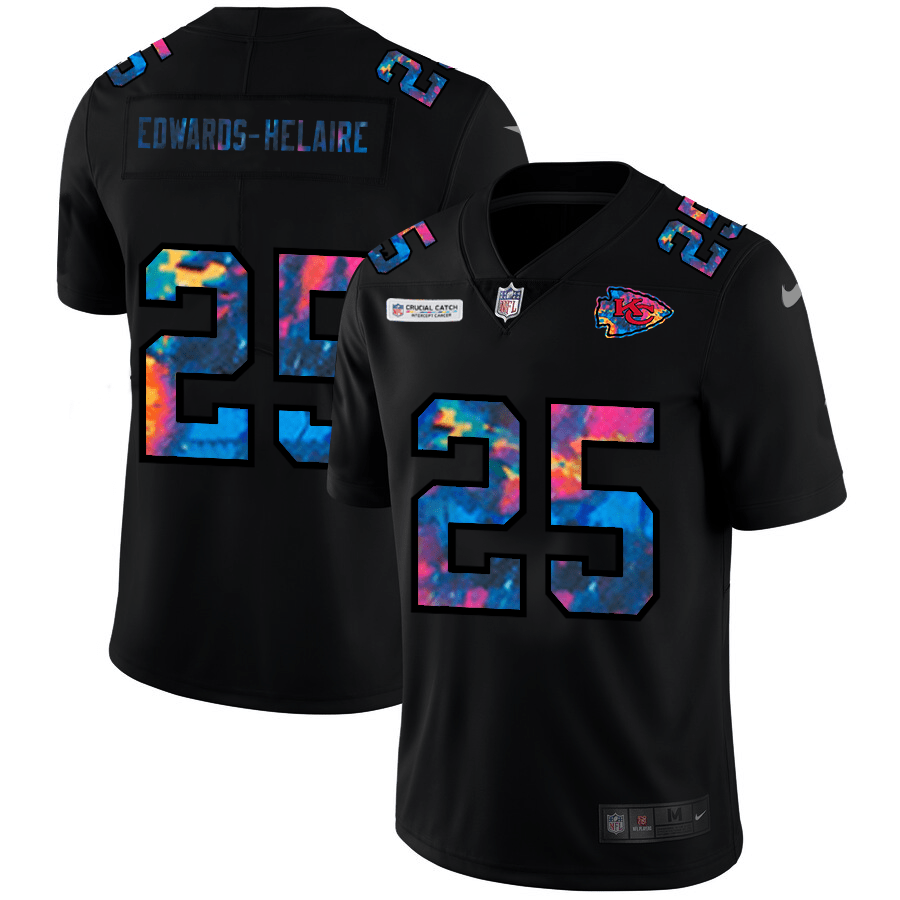 Kansas City Chiefs #25 Clyde Edwards-Helaire Nike Multi-Color Black 2020 NFL Crucial Catch Vapor Untouchable Limited Jersey