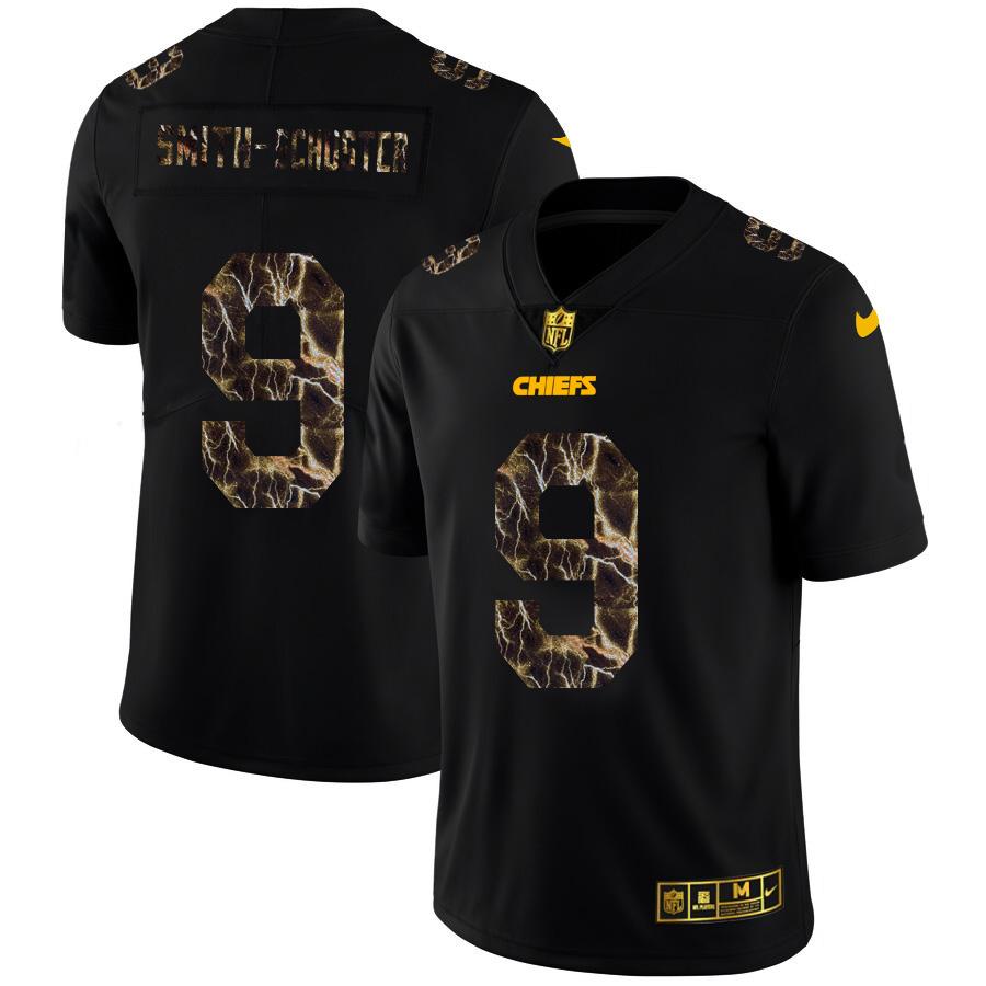 Kansas City Chiefs #9 JuJu Smith-Schuster Black Nike Flocked Lightning Jersey