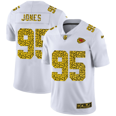 Kansas City Chiefs #95 Chris Jones Nike Flocked Leopard Print Jersey White