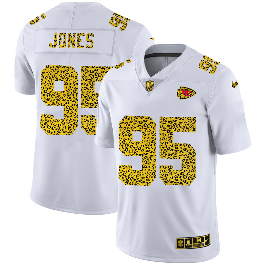 Kansas City Chiefs #95 Chris Jones Nike Flocked Leopard Print Jersey White