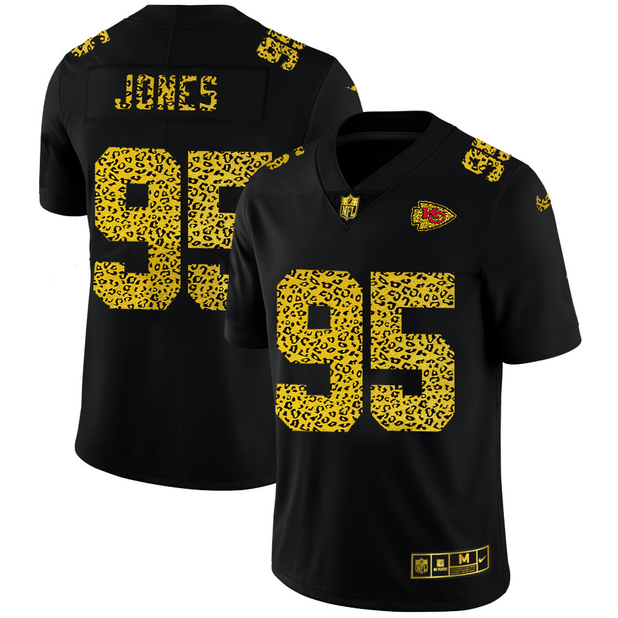Kansas City Chiefs #95 Chris Jones Nike Leopard Print Fashion Jersey Black