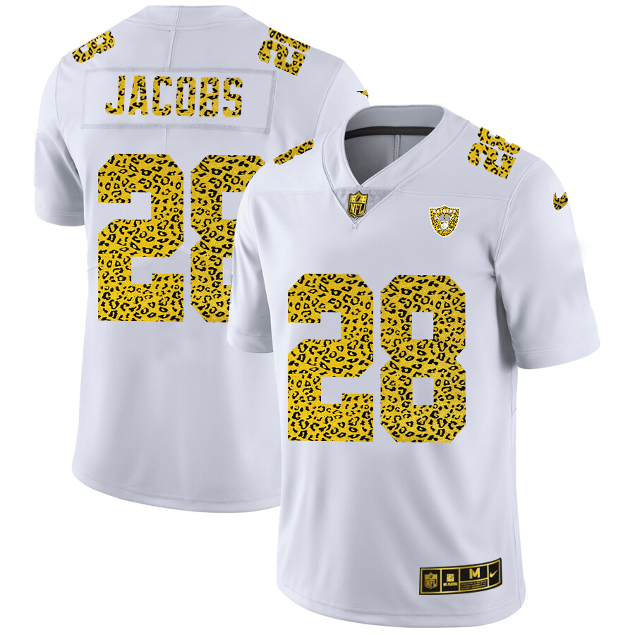 Las Vegas Raiders #28 Josh Jacobs Nike Flocked Leopard Print Vapor Limited NFL Jersey White