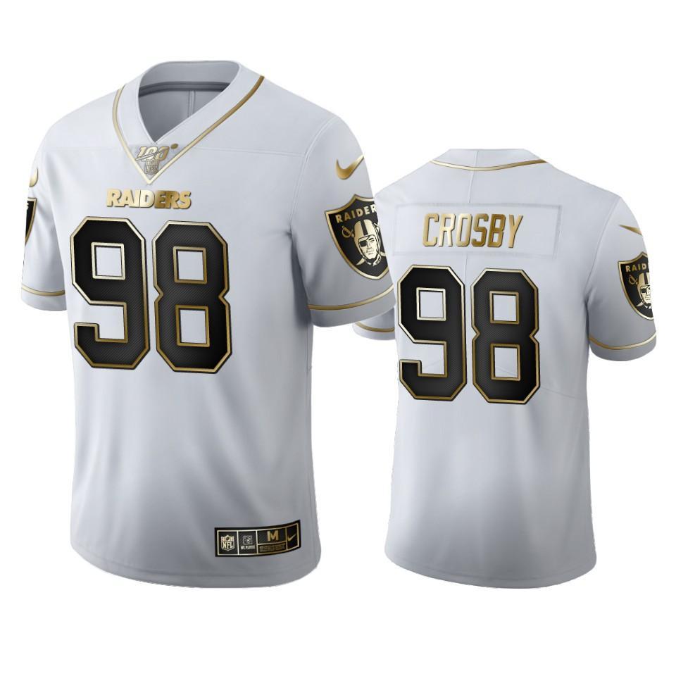 Las Vegas Raiders #98 Maxx Crosby Nike White Golden Edition Vapor Limited NFL 100 Jersey