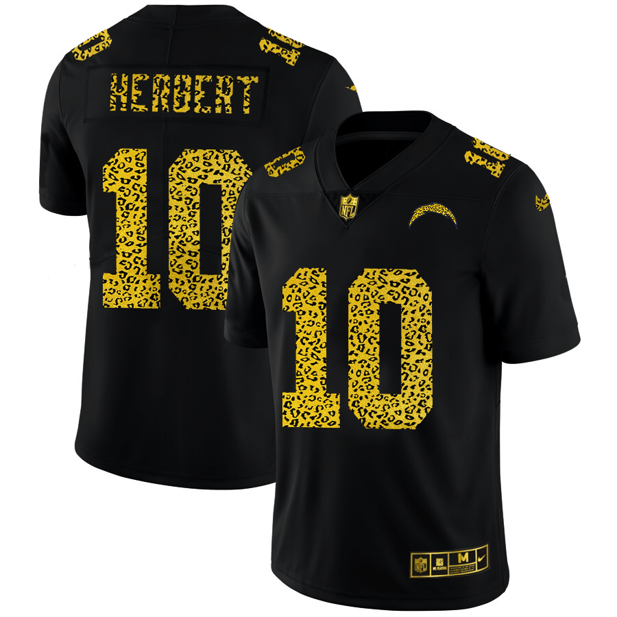 Los Angeles Chargers #10 Justin Herbert Nike Leopard Print Fashion Vapor Limited NFL Jersey Black