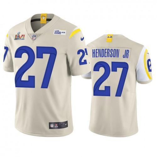 Los Angeles Rams #27 Darrell Henderson Super Bowl LVI Patch Nike Vapor Limited NFL Jersey - Bone
