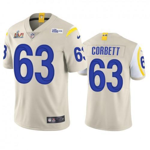 Los Angeles Rams #63 Austin Corbett Super Bowl LVI Patch Nike Vapor Limited NFL Jersey - Bone