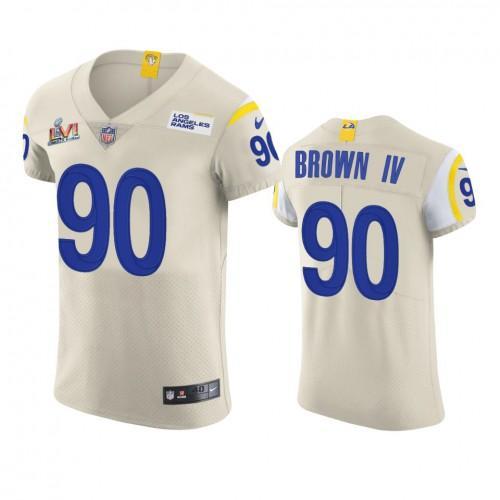 Los Angeles Rams #90 Earnest Brown IV Super Bowl LVI Patch Nike Vapor Elite Player NFL Jersey - Bone