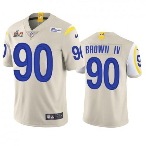 Los Angeles Rams #90 Earnest Brown IV Super Bowl LVI Patch Nike Vapor Limited NFL Jersey - Bone