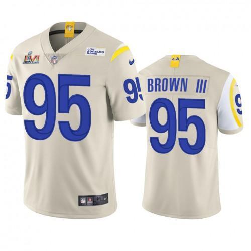 Los Angeles Rams #95 Bobby Brown III Super Bowl LVI Patch Nike Vapor Limited NFL Jersey - Bone