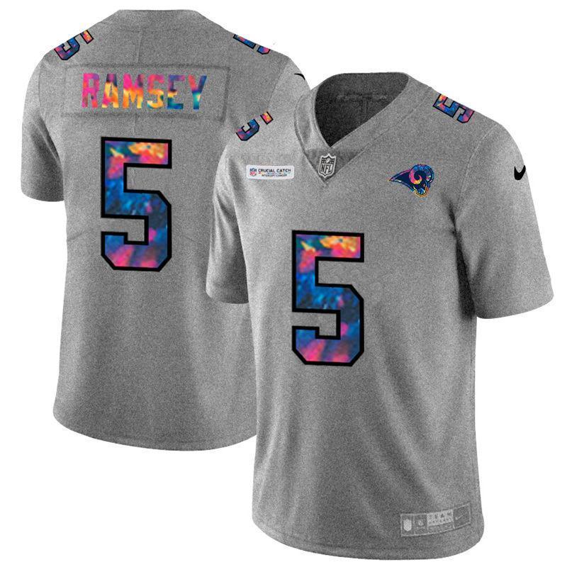 Los Angeles Rams #5 Jalen Ramsey Nike Multi-Color 2020 NFL Crucial Catch NFL Jersey Greyheather