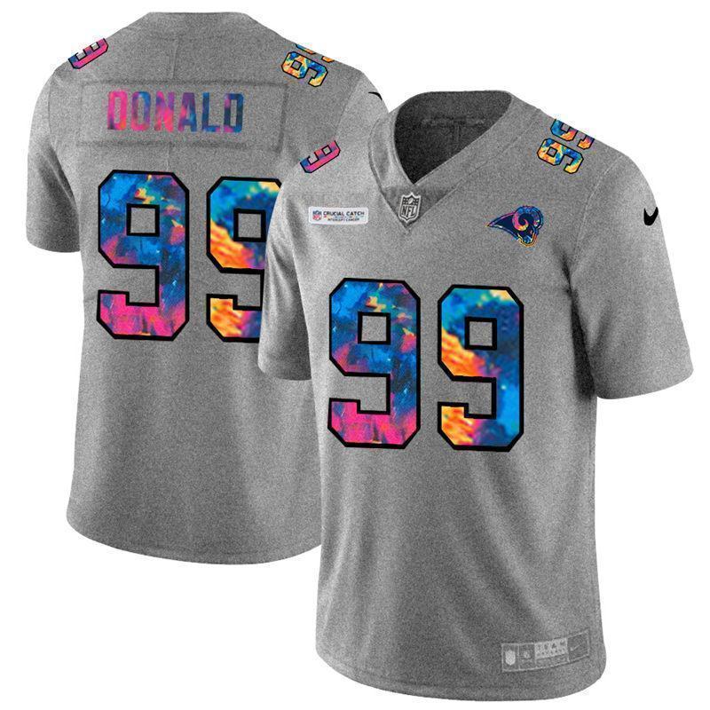Los Angeles Rams #99 Aaron Donald Nike Multi-Color 2020 NFL Crucial Catch NFL Jersey Greyheather