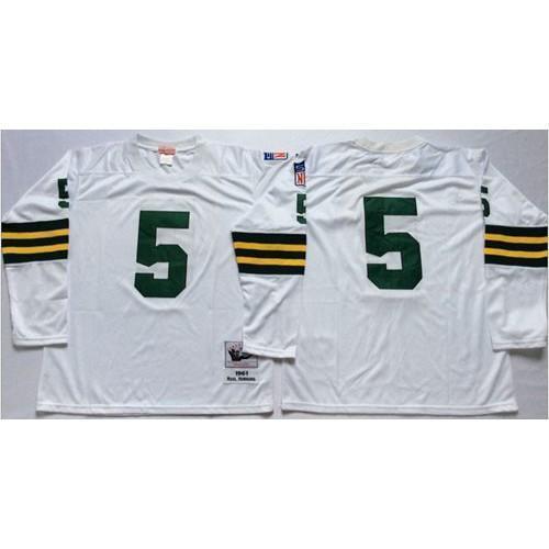 Mitchell And Ness 1961 Green Bay Packers #5 Paul Hornung White Throwback Stitched Jersey
