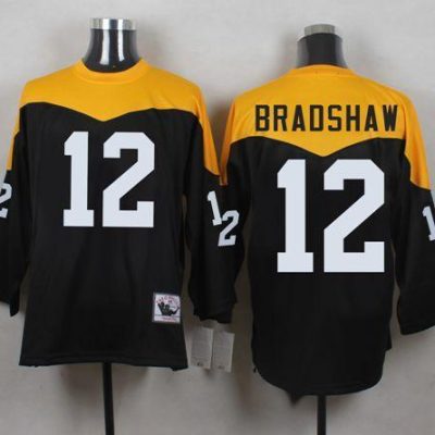 Mitchell And Ness 1967 Steelers #12 Terry Bradshaw Black/Yelllow Throwback Stitched NFL Jersey