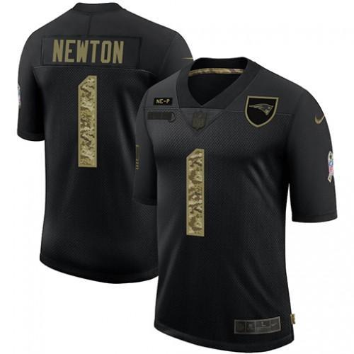 New England Patriots #1 Cam Newton Nike 2020 Salute To Service Camo Limited NFL Jersey Black