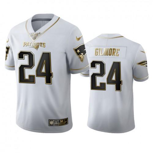 New England Patriots #24 Stephon Gilmore Nike White Golden Edition Vapor Limited NFL 100 Jersey
