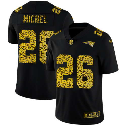 New England Patriots #26 Sony Michel Nike Leopard Print Fashion Vapor Limited NFL Jersey Black