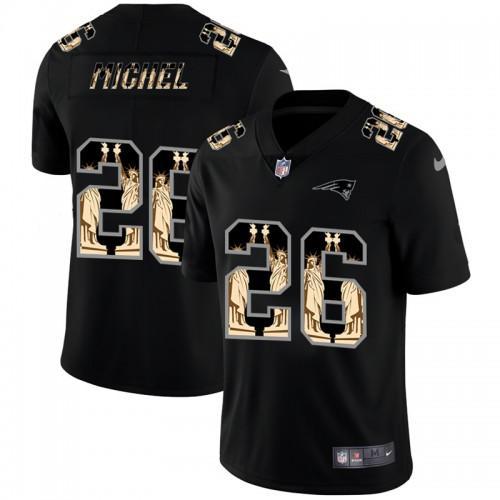 New England Patriots #26 Sony Michel Carbon Black Vapor Statue Of Liberty Limited NFL Jersey