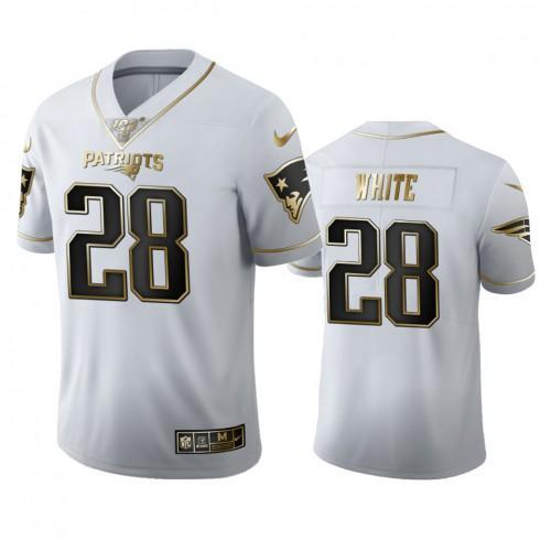 New England Patriots #28 James White Nike White Golden Edition Vapor Limited NFL 100 Jersey