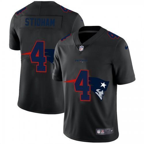 New England Patriots #4 Jarrett Stidham Nike Team Logo Dual Overlap Limited NFL Jersey Black