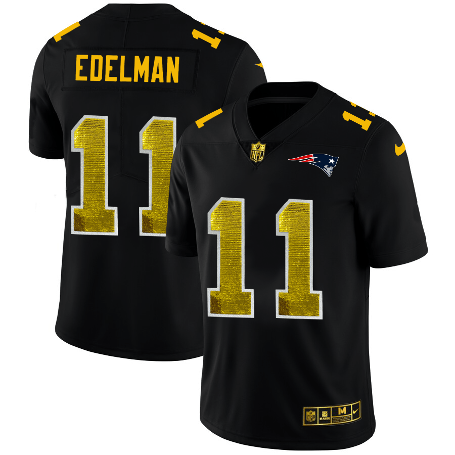 New England Patriots #11 Julian Edelman Black Nike Golden Sequin Vapor Limited NFL Jersey
