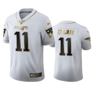 New England Patriots #11 Julian Edelman Nike White Golden Edition Vapor Limited NFL 100 Jersey