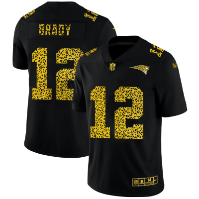 New England Patriots #12 Tom Brady Nike Leopard Print Fashion Vapor Limited NFL Jersey Black