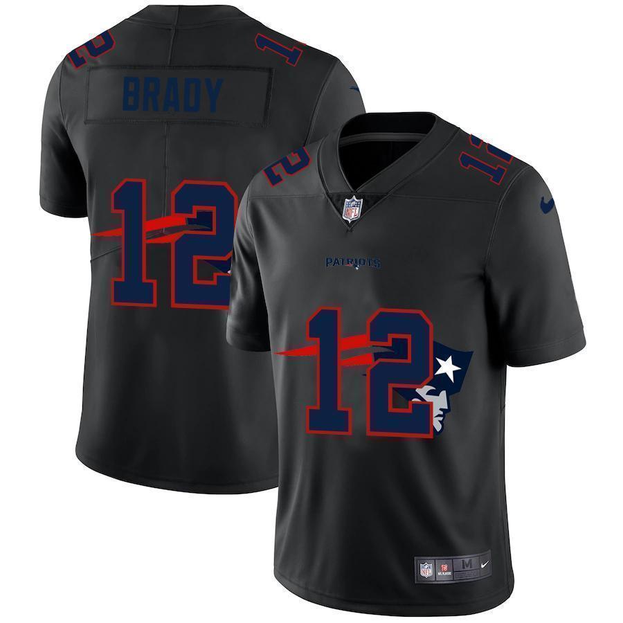 New England Patriots #12 Tom Brady Nike Team Logo Dual Overlap Limited NFL Jersey Black