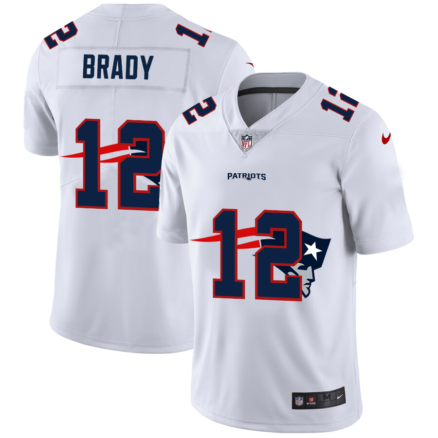 New England Patriots #12 Tom Brady White Nike Team Logo Dual Overlap Limited NFL Jersey