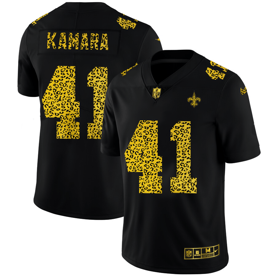 New Orleans Saints #41 Alvin Kamara Nike Leopard Print Fashion Vapor Limited NFL Jersey Black