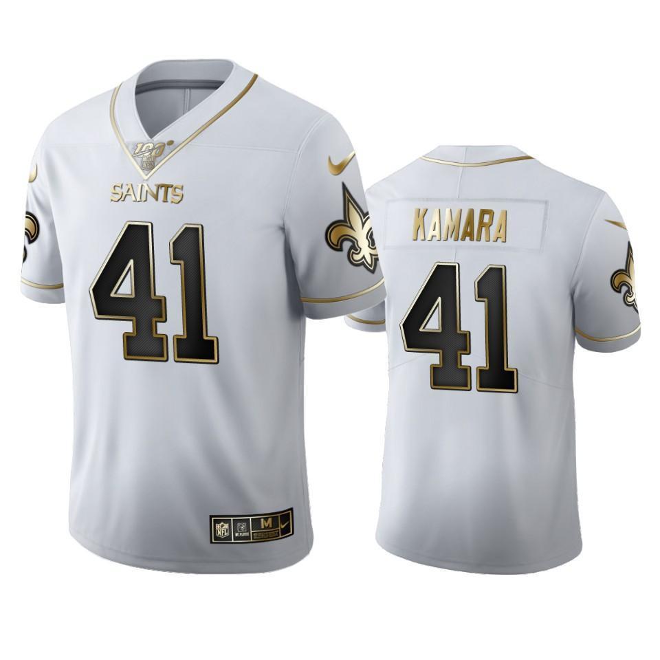 New Orleans Saints #41 Alvin Kamara Nike White Golden Edition Vapor Limited NFL 100 Jersey