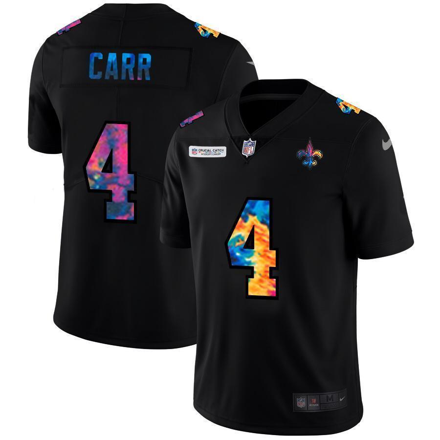 New Orleans Saints #4 Derek Carr Nike Multi-Color Black 2020 NFL Crucial Catch Vapor Untouchable Limited Jersey