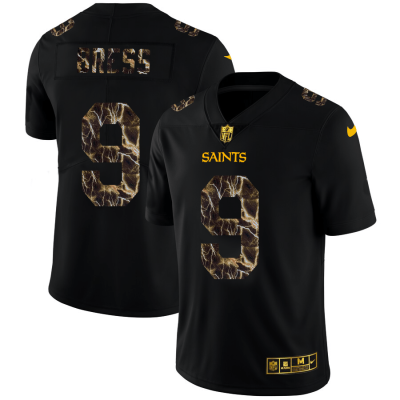 New Orleans Saints #9 Drew Brees Black Nike Flocked Lightning Vapor Limited NFL Jersey