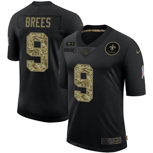 New Orleans Saints #9 Drew Brees Nike 2020 Salute To Service Camo Limited NFL Jersey Black