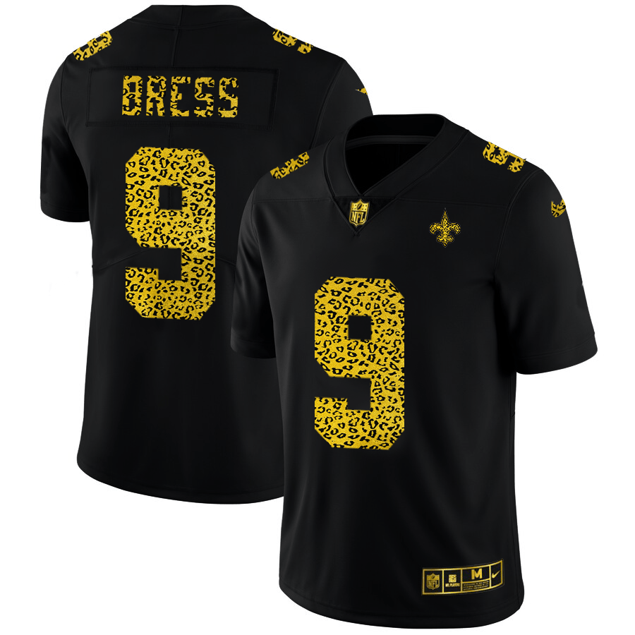 New Orleans Saints #9 Drew Brees Nike Leopard Print Fashion Vapor Limited NFL Jersey Black