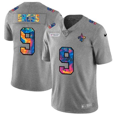 New Orleans Saints #9 Drew Brees Nike Multi-Color 2020 NFL Crucial Catch NFL Jersey Greyheather