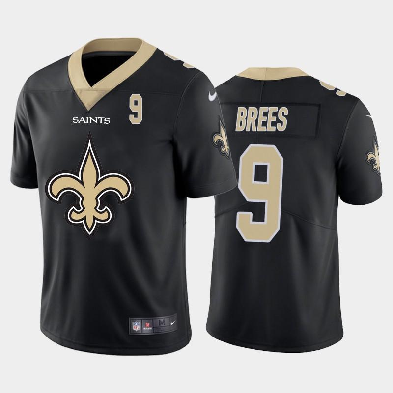 New Orleans Saints #9 Drew Brees Black Nike Big Team Logo Player Vapor Limited NFL Jersey