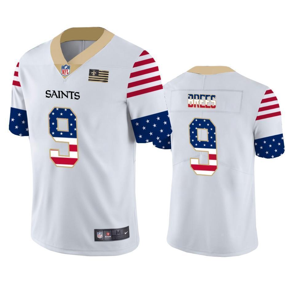New Orleans Saints #9 Drew Brees White Nike Team Logo USA Flag Vapor Untouchable Limited NFL Jersey