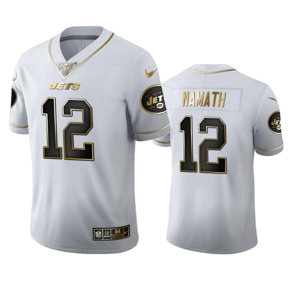 New York Jets #12 Joe Namath Nike White Golden Edition Vapor Limited NFL 100 Jersey