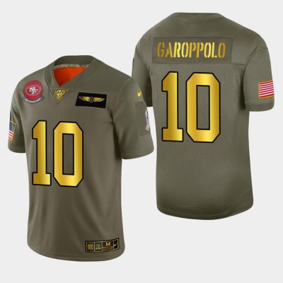 Nike 49ers #10 Jimmy Garoppolo Olive Gold 2019 Salute To Service NFL 100 Limited Jersey