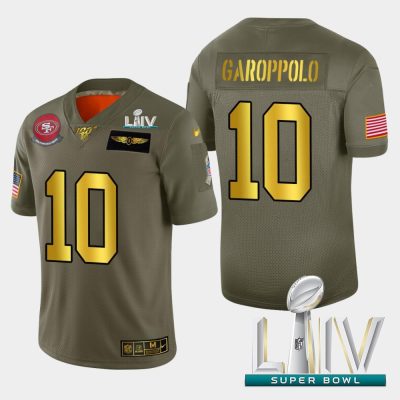 Nike 49ers #10 Jimmy Garoppolo Olive Gold Super Bowl LIV 2020 2019 Salute To Service NFL 100 Limited Jersey