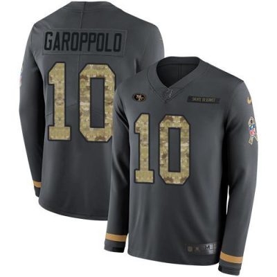 Nike 49ers #10 Jimmy Garoppolo Anthracite Salute To Service Stitched NFL Limited Therma Long Sleeve Jersey