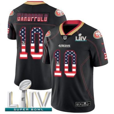 Nike 49ers #10 Jimmy Garoppolo Black Super Bowl LIV 2020 Stitched NFL Limited Rush USA Flag Jersey
