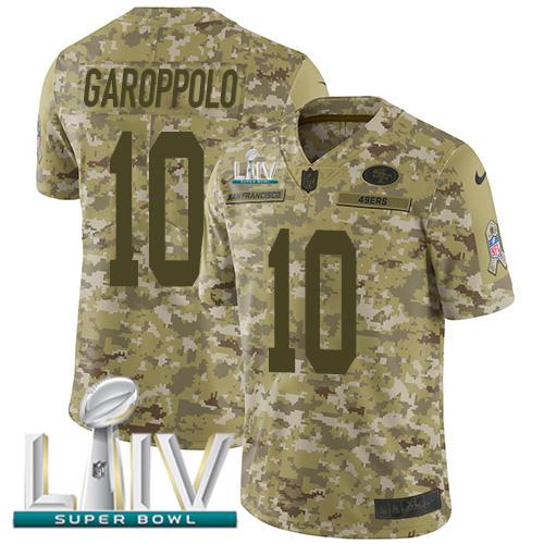 Nike 49ers #10 Jimmy Garoppolo Camo Super Bowl LIV 2020 Stitched NFL Limited 2018 Salute To Service Jersey