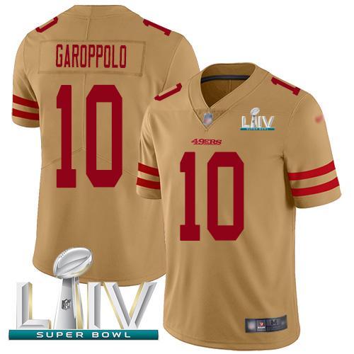 Nike 49ers #10 Jimmy Garoppolo Gold Super Bowl LIV 2020 Stitched NFL Limited Inverted Legend Jersey