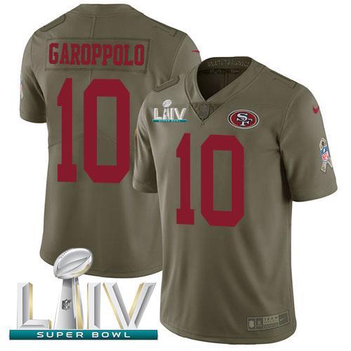 Nike 49ers #10 Jimmy Garoppolo Olive Super Bowl LIV 2020 Stitched NFL Limited 2017 Salute To Service Jersey