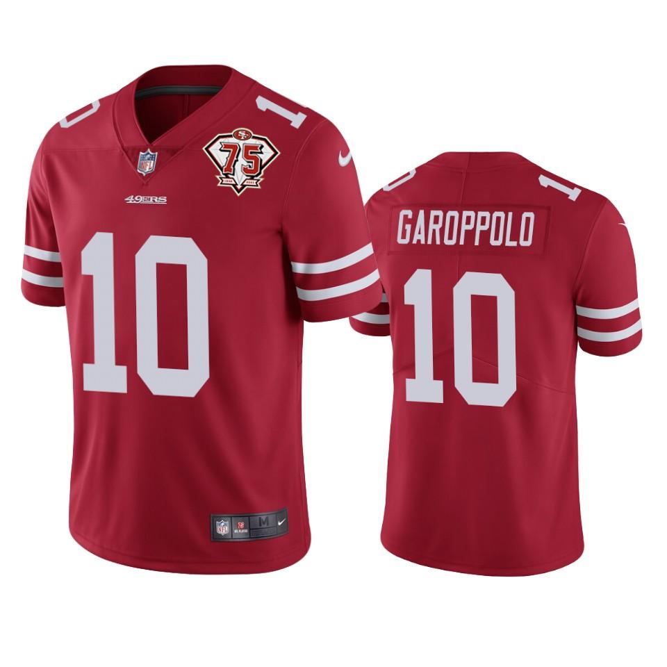 Nike 49ers #10 Jimmy Garoppolo Red 75th Anniversary Stitched NFL Vapor Untouchable Limited Jersey