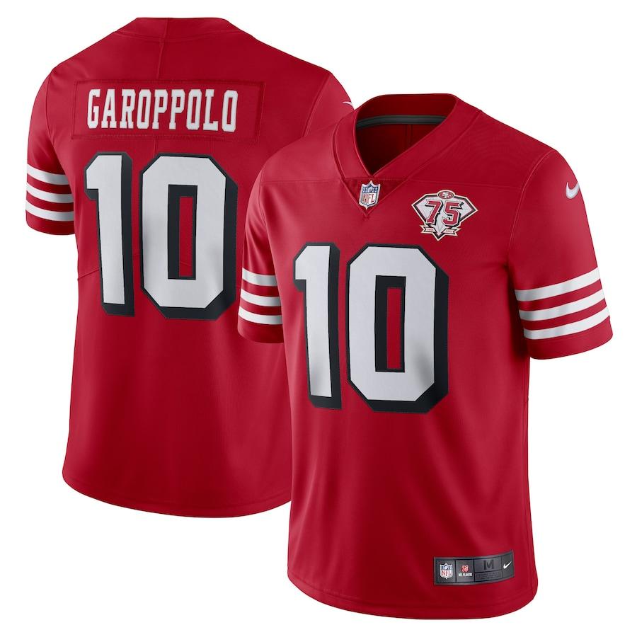 Nike 49ers #10 Jimmy Garoppolo Red Rush 75th Anniversary Stitched NFL Vapor Untouchable Limited Jersey
