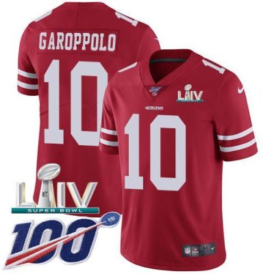 Nike 49ers #10 Jimmy Garoppolo Red Super Bowl LIV 2020 Team Color Stitched NFL 100th Season Vapor Limited Jersey