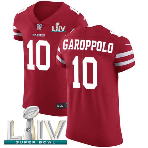Nike 49ers #10 Jimmy Garoppolo Red Super Bowl LIV 2020 Team Color Stitched NFL Vapor Untouchable Elite Jersey