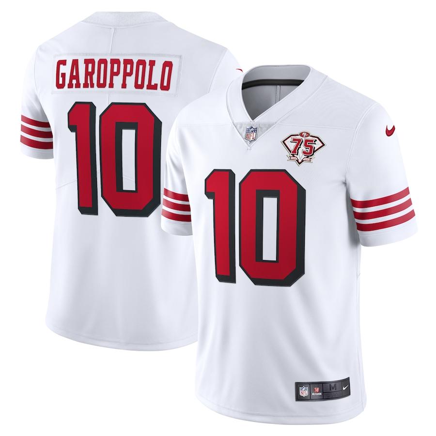 Nike 49ers #10 Jimmy Garoppolo White Rush 75th Anniversary Stitched NFL Vapor Untouchable Limited Jersey